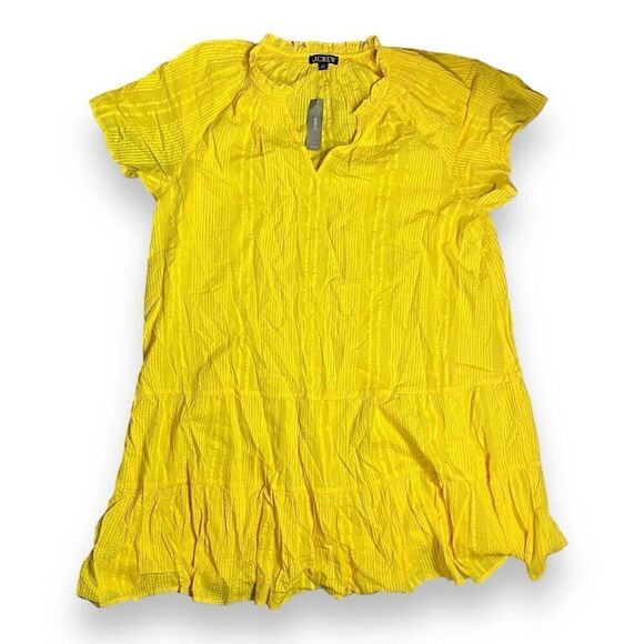 J.Crew Dress Women’s XXL Ruffle-trim tiered in cotton dobby yellow BR466 V-Neck - Picture 2 of 10